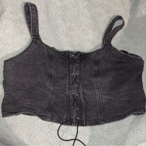 Wild Fable Black Lace-Up Cropped Tank Top